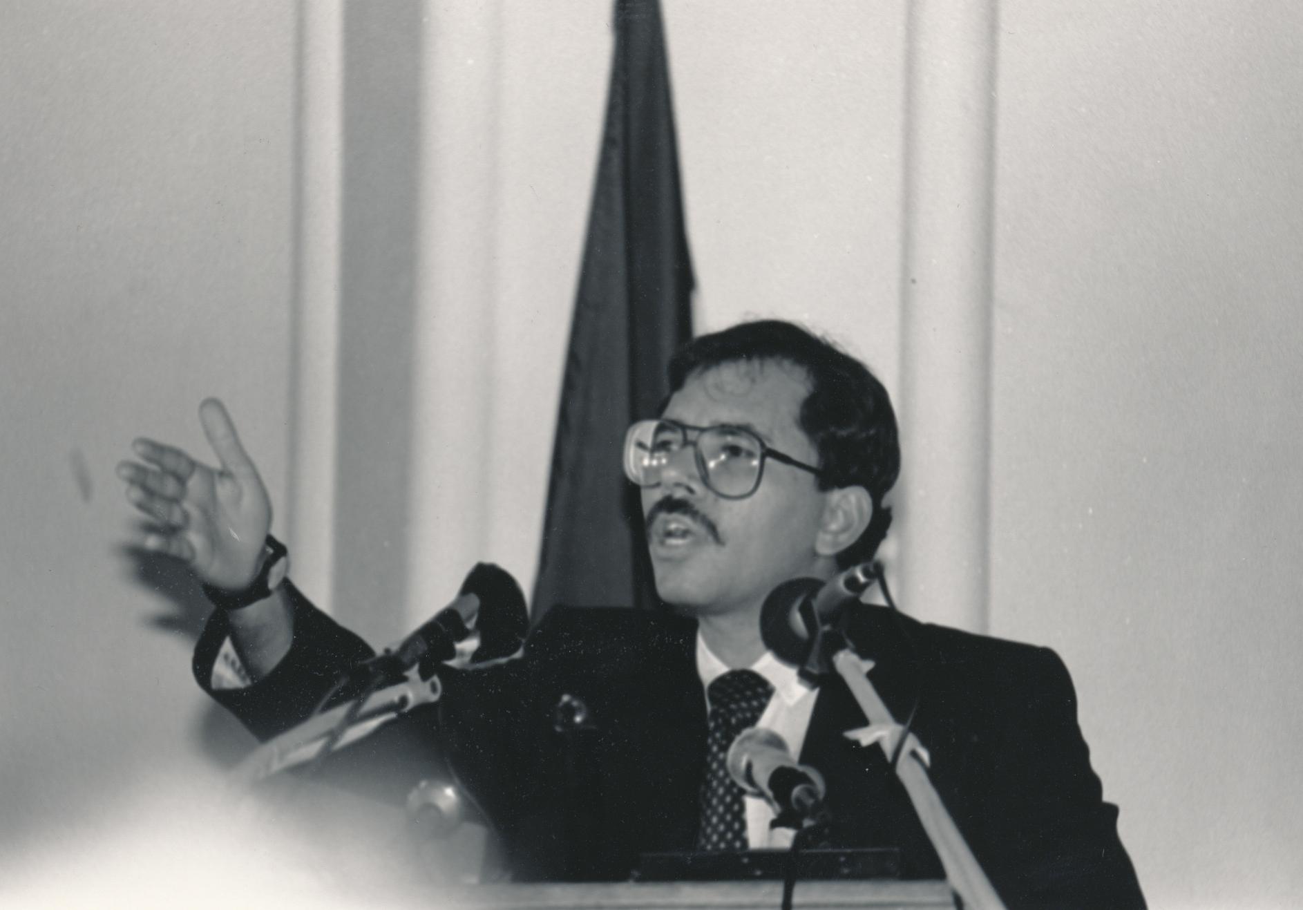 Daniel Ortega, president of Nicaragua, giving a speech