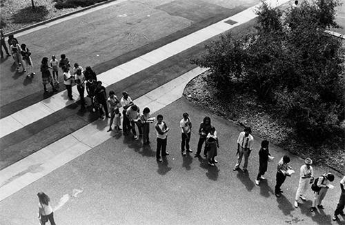 Line of students waiting to register